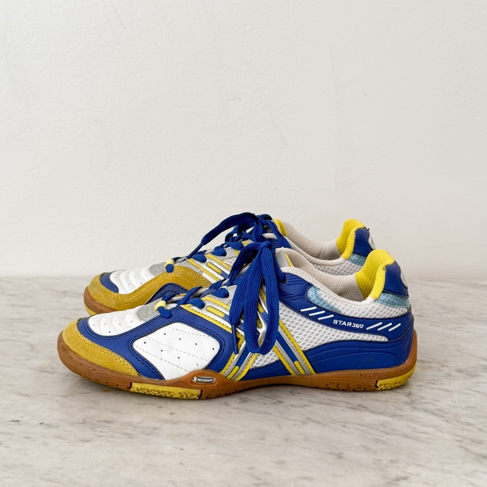 Indoor Soccer Kelme Star 360 Michelin Shoes Blue Yellow White Futsal Sneakers